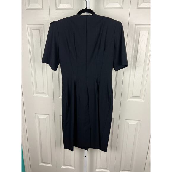 Vtg 80s New Wave Tuxedo Power Suit Blazer Secretary Work Navy Coat Dress M/L - Picture 7 of 8